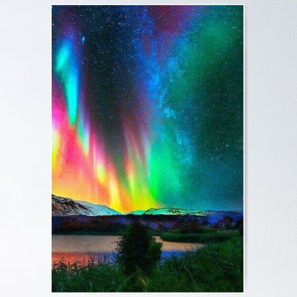 Aurora Borealis Landscape Moon Night Starry Sky Artistic Surreal