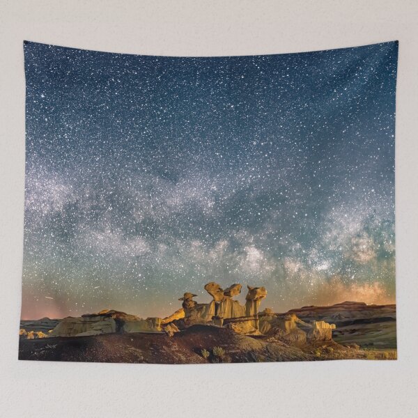 Artikelvorschau, Panorama unter der Sternennacht von New Mexico, Bisti Badlands Hoodoos entworfen und verkauft von Rocky Mountain Artistry.