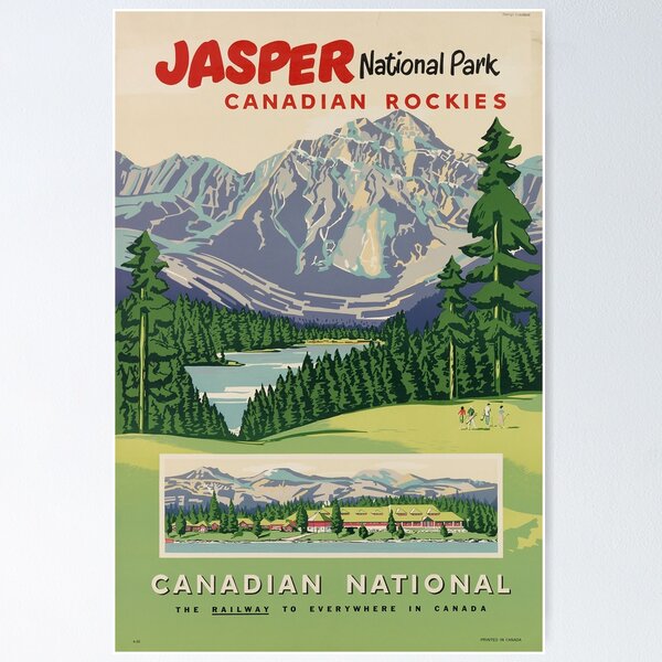 Item preview, Jasper National Park vintage travel poster designed and sold by stickart-marek.