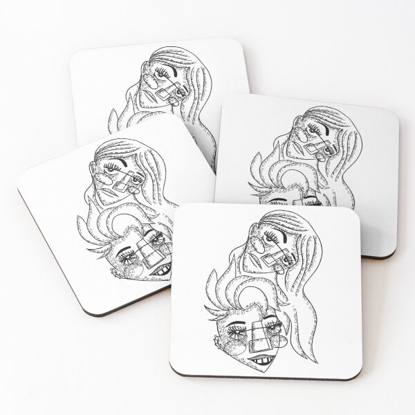 Item preview, sketchy line drawn connected faces (black) designed and sold by serotonin-art.