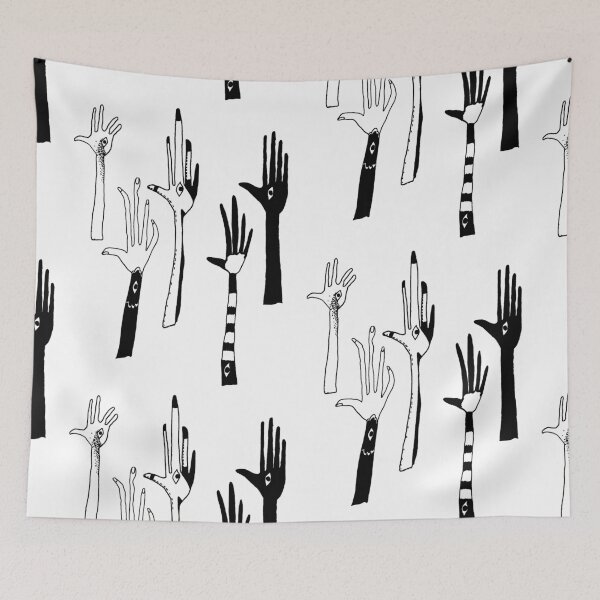 Item preview, Graphic Design Monochromatic Hands Hamsa Evil Eye Fingers Bold Line Folk Art Black and White Tattoo Abstract Contemporary  designed and sold by shopwoodie.