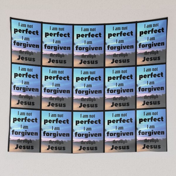 Item preview, No soy perfecto, soy perdonado a través de Jesús, con un hermoso fondo de amanecer y un borde negro designed and sold by AnnaBBS.