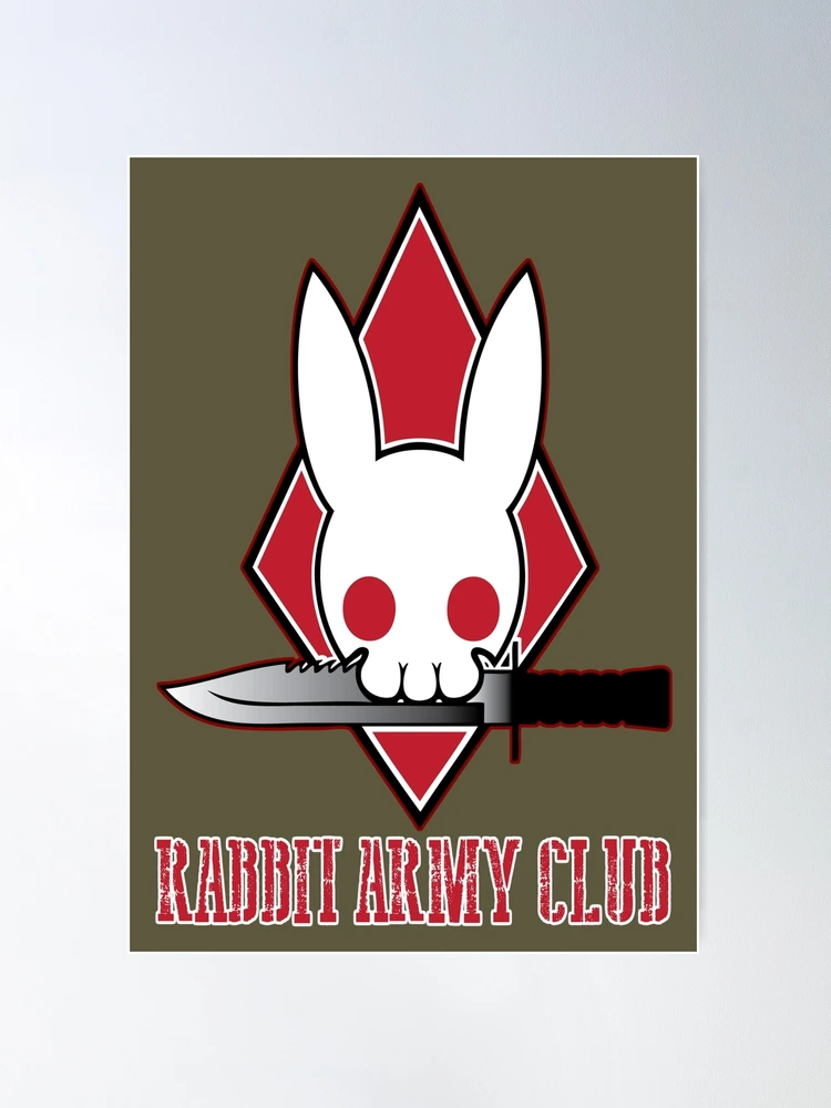 Rabbit Army Club Red Outlined Diamond Rabbit Skull Logo Design | Poster