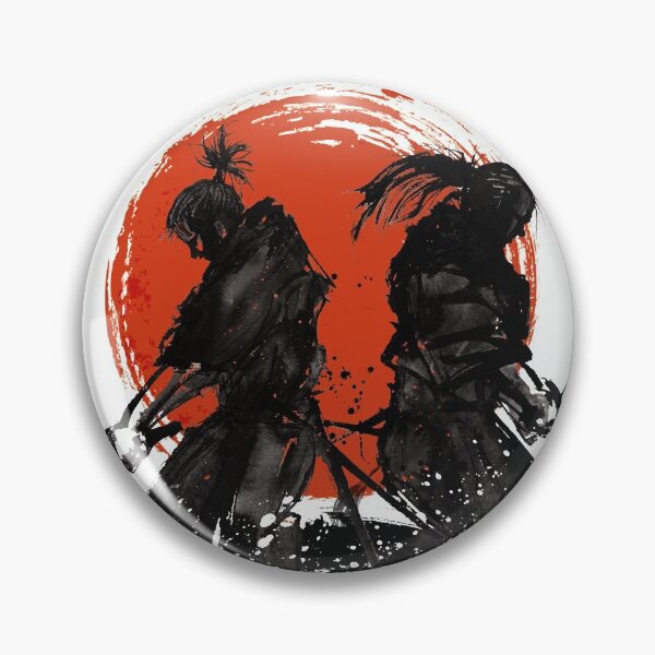 Item preview, Japanese ink drawing Two Japan samurai with katana rising sun designed and sold by Kallandra.