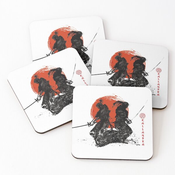 Item preview, Japanese ink drawing Two Japan samurai with katana rising sun designed and sold by Kallandra.
