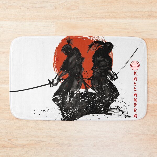 Item preview, Japanese ink drawing Two Japan samurai with katana rising sun designed and sold by Kallandra.