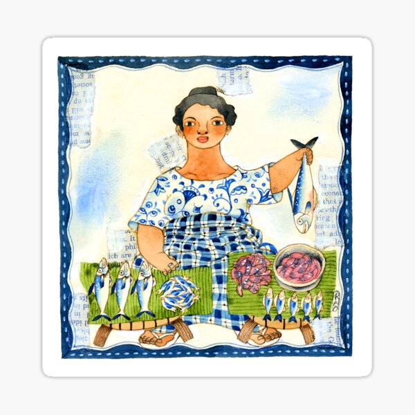 market fish vendor illustration by robert alejandro Sticker