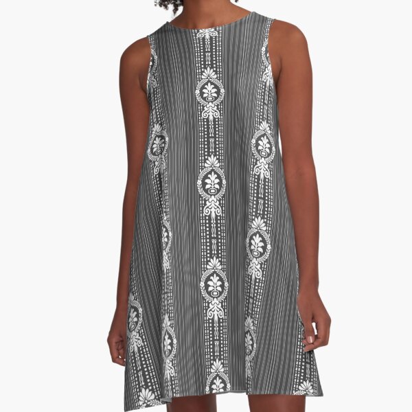 Blume mit Lorbeerkranz monochrom A-Linien Kleid