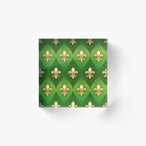 Fleur de Lys / Fleur de Lis Grün-Gold Metallic-Look Acrylblock