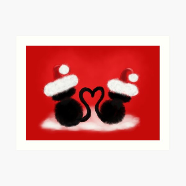 Weihnachtskatzen mit Herz Kunstdruck