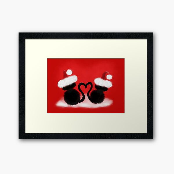 Weihnachtskatzen mit Herz Gerahmter Kunstdruck