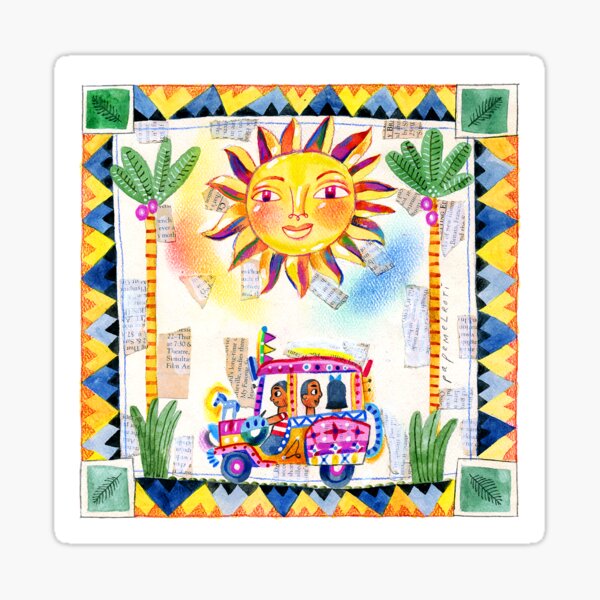 a fine sunny day for a jeepney ride illustration by robert alejandro Sticker