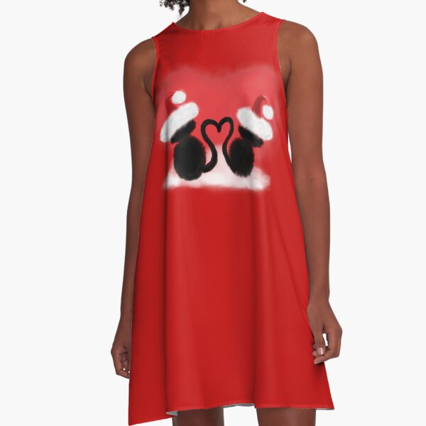 Weihnachtskatzen mit Herz A-Linien Kleid