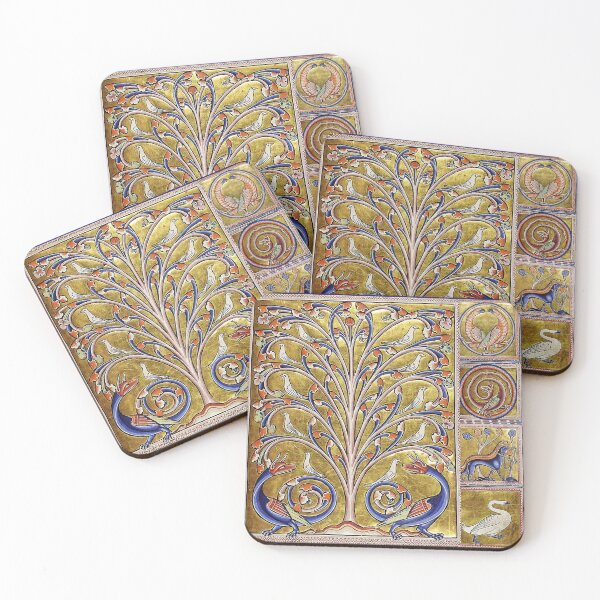 Item preview, MEDIEVAL BESTIARY,TREE OF LIFE ,BIRDS,DRAGONS FANTASTIC ANIMALS IN GOLD RED BLUE COLORS designed and sold by BulganLumini.