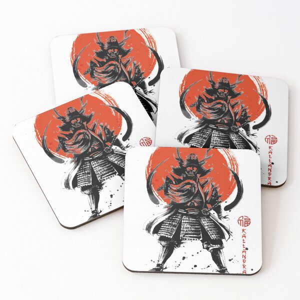 Item preview, Japan samurai in armor with katana before sunrise - art print designed and sold by Kallandra.
