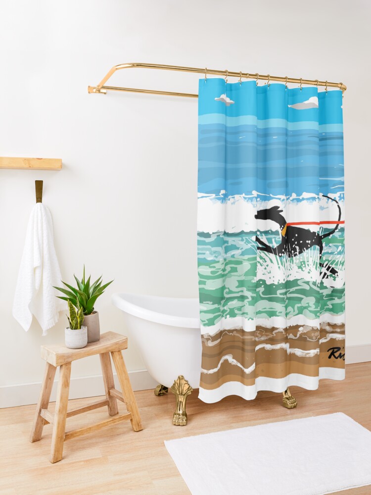 Alternate view of Running in the Sea Shower Curtain