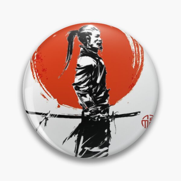 Item preview, India ink drawing - old Japan older samurai with katana - red sun designed and sold by Kallandra.