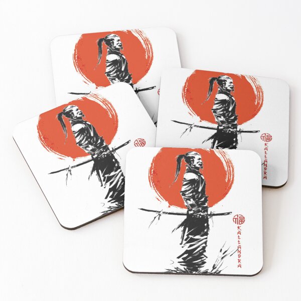 Item preview, India ink drawing - old Japan older samurai with katana - red sun designed and sold by Kallandra.