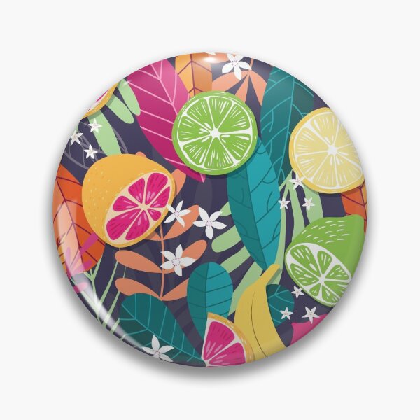 Artikelvorschau,  Sammlung exotischer tropischer Früchte mit Pflanzen und Blumen auf dunkelviolettem Hintergrund. Lebendiges Design des Sommers. Bunte Vektorillustration entworfen und verkauft von BlueLela.