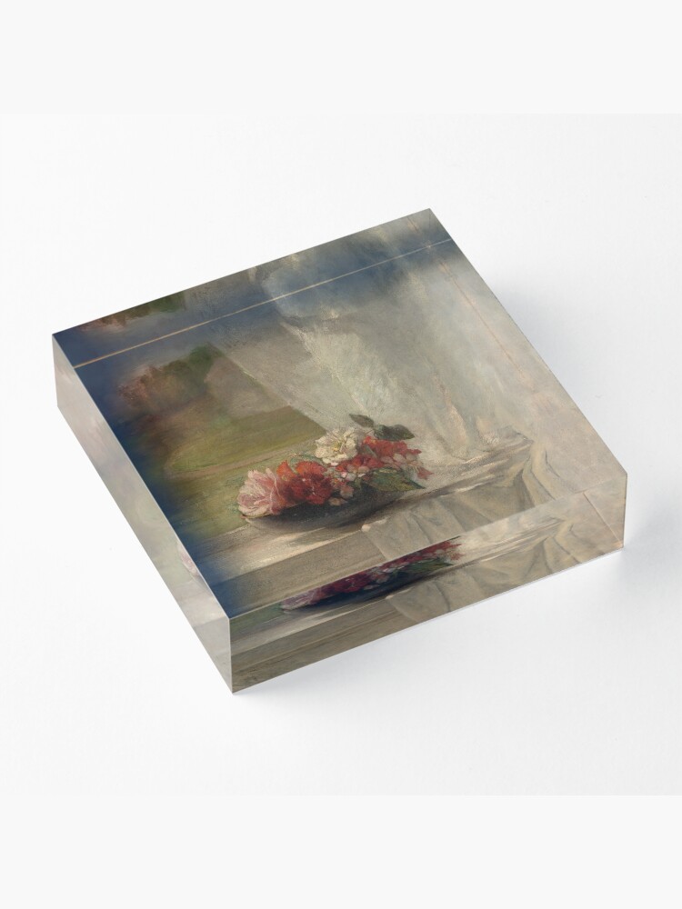 Alternate view of Flowers on a Window Ledge Oil Painting by John La Farge Acrylic Block