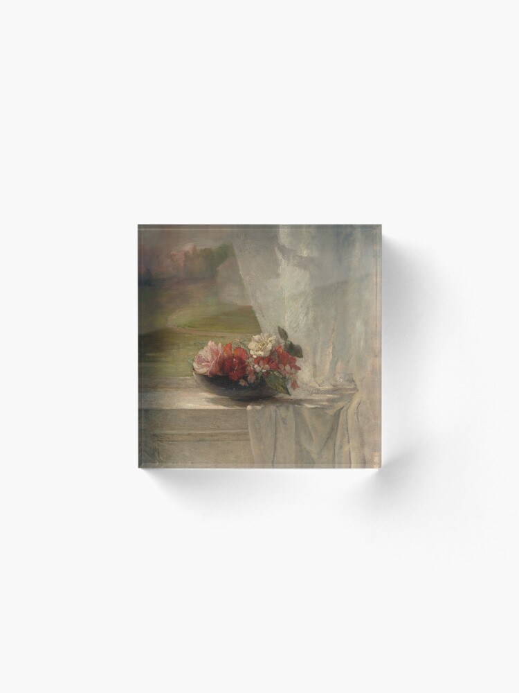 Alternate view of Flowers on a Window Ledge Oil Painting by John La Farge Acrylic Block