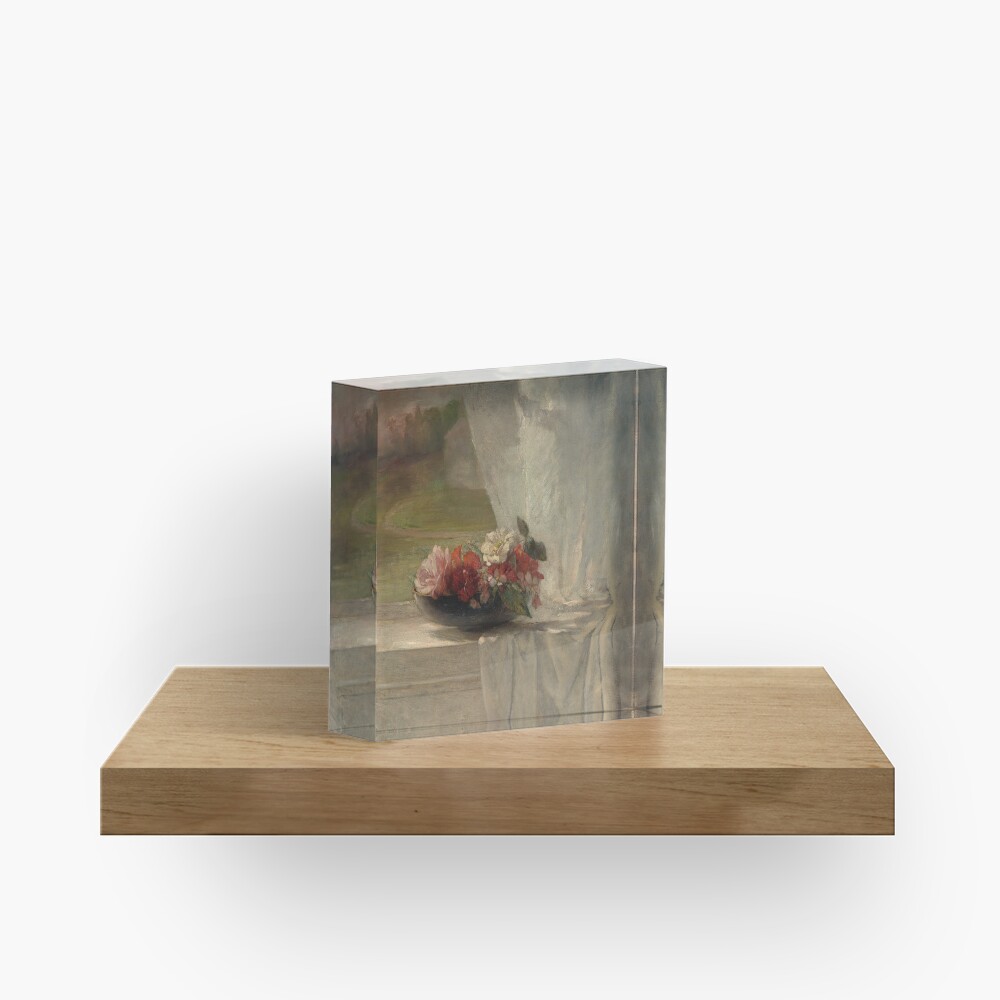 Flowers on a Window Ledge Oil Painting by John La Farge Acrylic Block