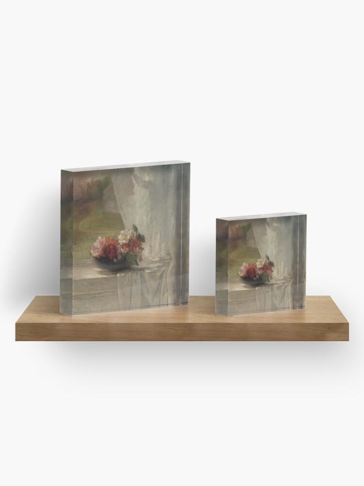 Alternate view of Flowers on a Window Ledge Oil Painting by John La Farge Acrylic Block