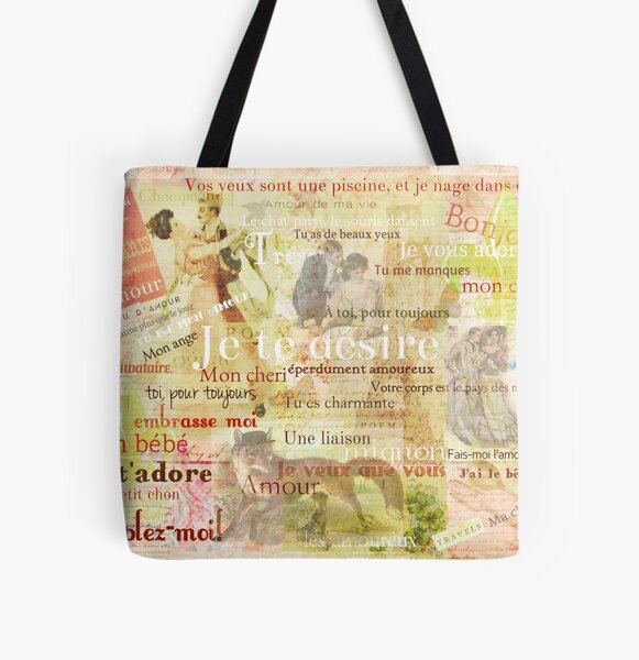 Romantic French Language Love Phrases And Words And Vintage Paris Themed Art Tote Bag By Goldenslipper Redbubble