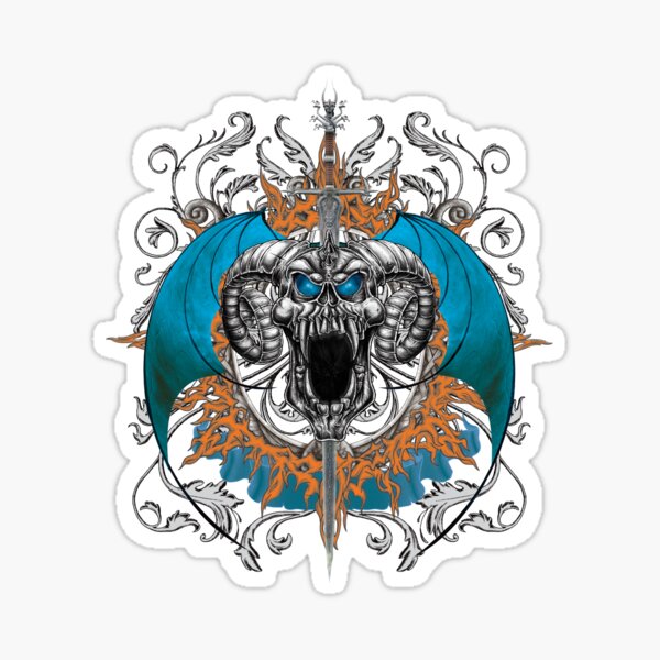 Blue Demon Wings & Skull Sticker