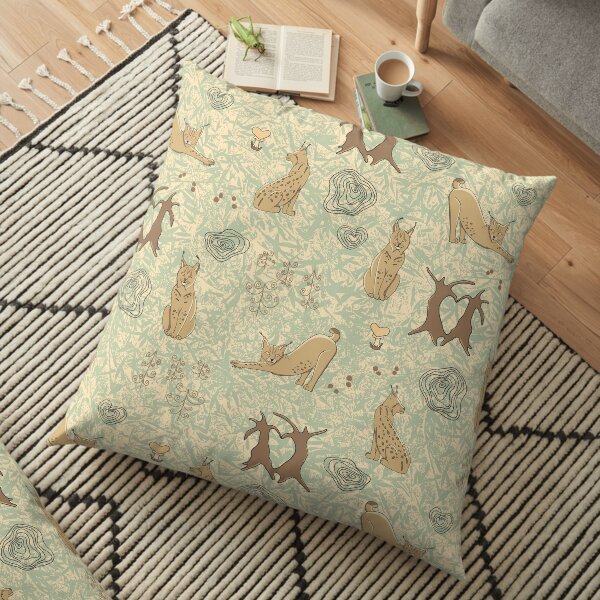 Lovely woodland lynxes on light foliage Floor Pillow