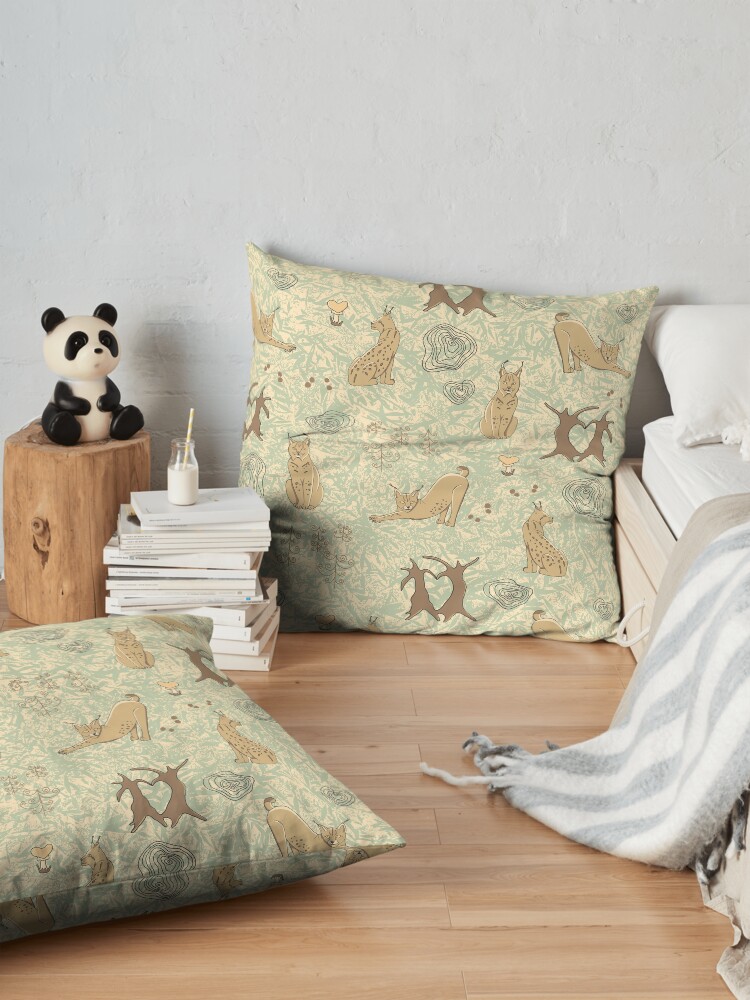Alternate view of Lovely woodland lynxes on light foliage Floor Pillow