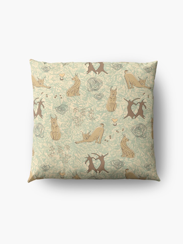Alternate view of Lovely woodland lynxes on light foliage Floor Pillow