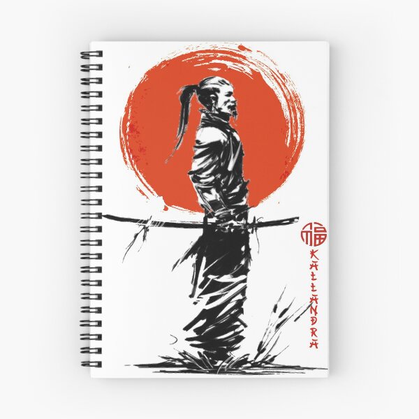 Item preview, India ink drawing - old Japan older samurai with katana - red sun designed and sold by Kallandra.
