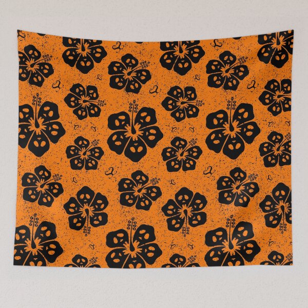 Item preview, Ghoulish Hibiscus Flower (Halloween Edition - Black on Orange) designed and sold by Saranet.