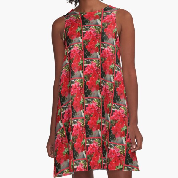 Red Flower Cluster, Colorful Photography by Courtney Hatcher A-Line Dress