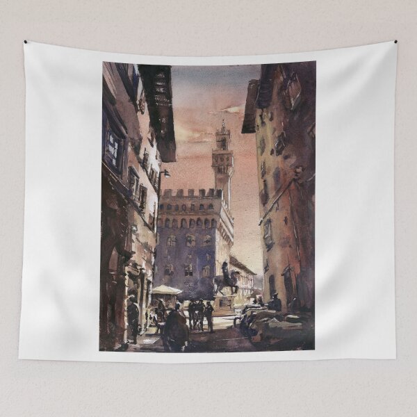 Item preview, Watercolor painting of bell-tower of Palazzo Vecchio in the medieval city of Florence, Italy.  designed and sold by rfoxphoto.