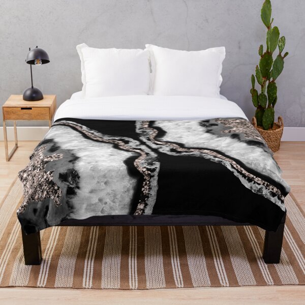Yin Yang Agate Glitter Glam #5 (Faux Glitter) #gem #decor #art Throw Blanket