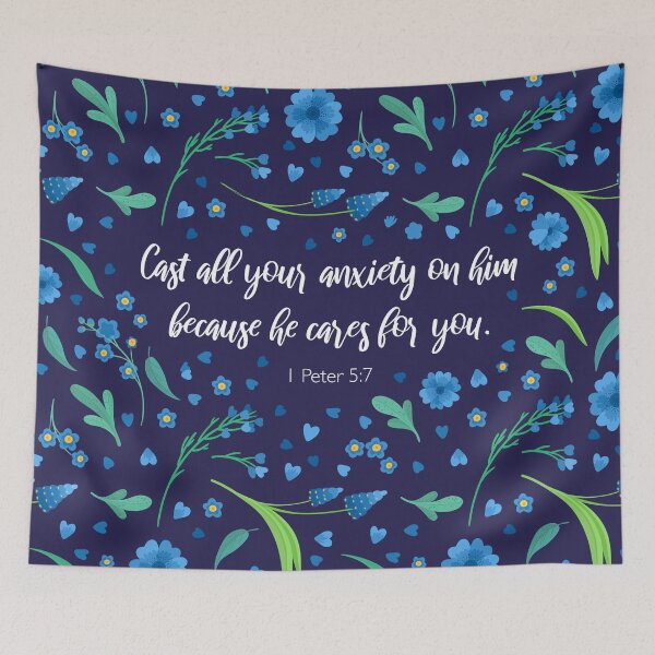 Item preview, Cast all your anxiety on him because he cares for you, 1 Peter 5:7, Bible Quote designed and sold by StudioCitrine.