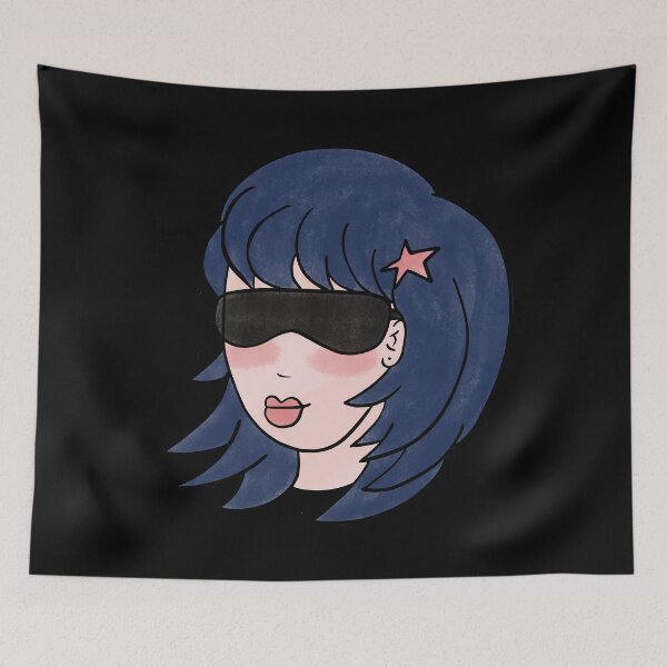 Item preview, Pepette Star Light, Dreams & Love Beautiful Blue Haired Girl With Sunglasses and a Star Barrette Rockstar Blue Hair Lover Perfect Gift for Blue Haired Girl Hair Pin Blushing Woman Cute Girl Design designed and sold by Nathalie Aynié.