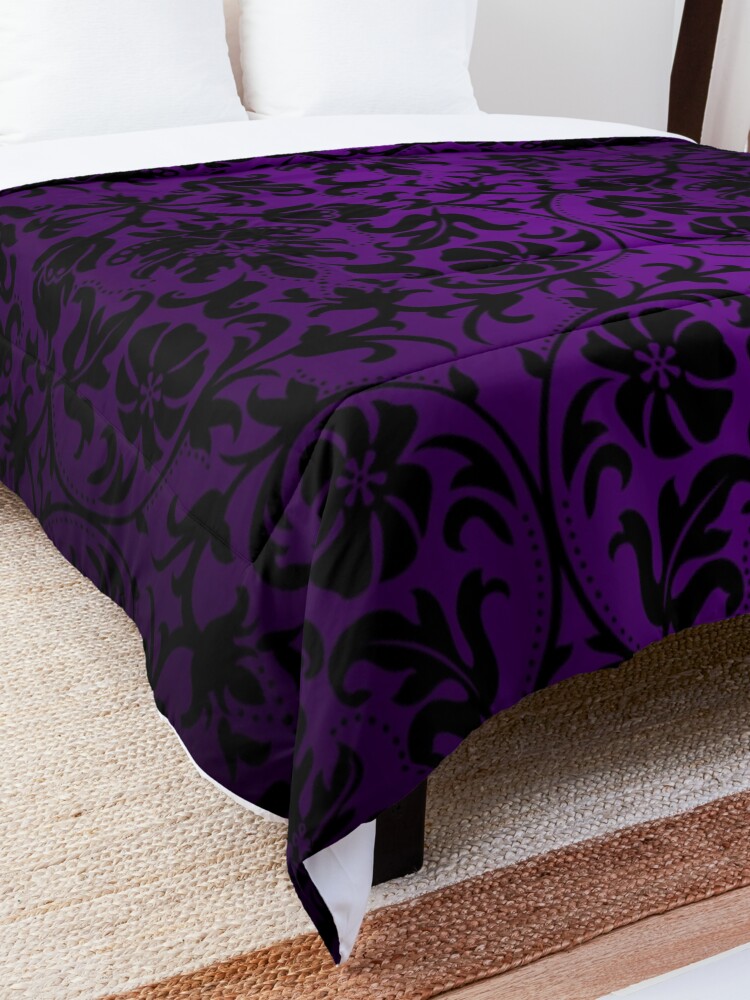 Alternate view of Purple and Black Damask Pattern Design Comforter