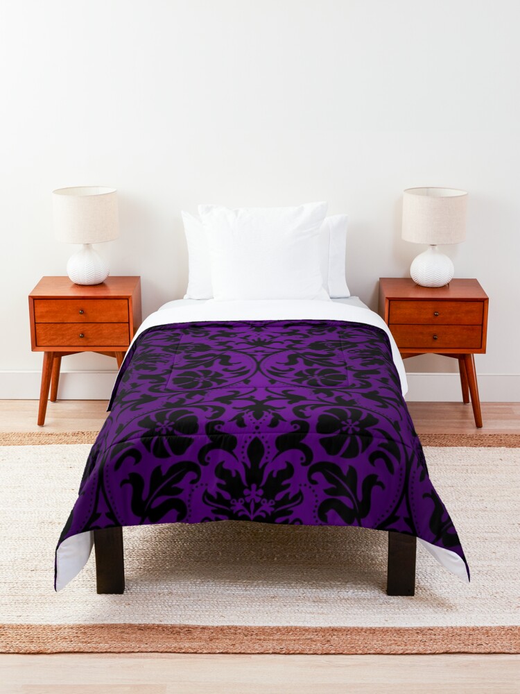 Alternate view of Purple and Black Damask Pattern Design Comforter