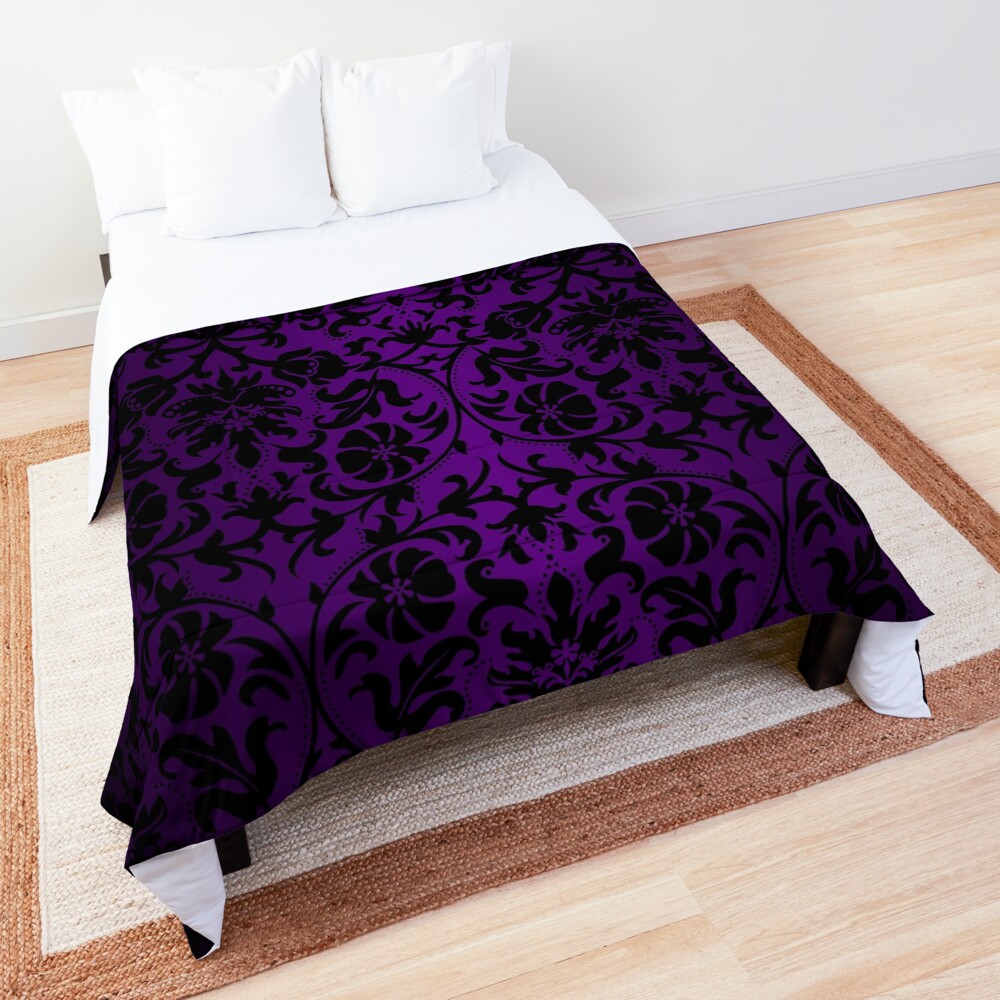 Purple and Black Damask Pattern Design Comforter