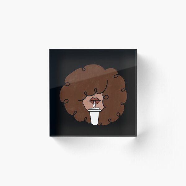 Pépette with a straw / Cute Coffee Dates Acrylic Block
