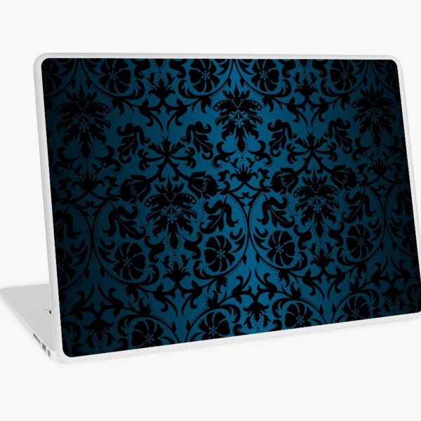 Teal and Black Floral Damask Laptop Skin
