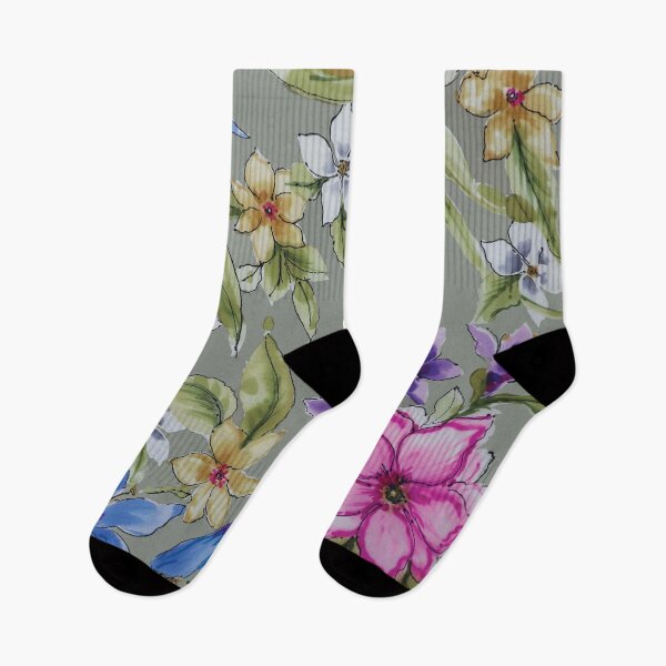 Item preview, Watercolor Tropical Flowers on Khaki Ground designed and sold by Leslie Rogers Todder.