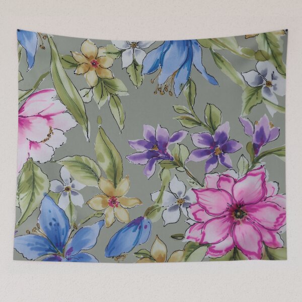 Item preview, Watercolor Tropical Flowers on Khaki Ground designed and sold by Leslie Rogers Todder.
