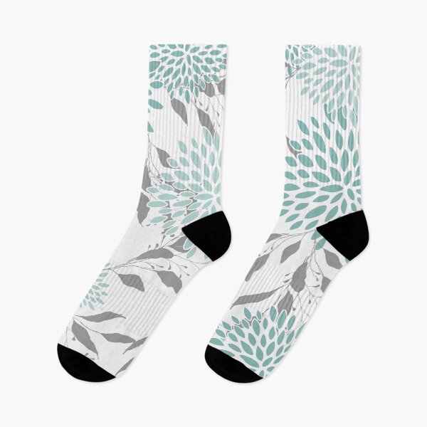 Item preview, Floral Blooms and Leaves, Teal and Gray, Prints Design designed and sold by meggydesigns.