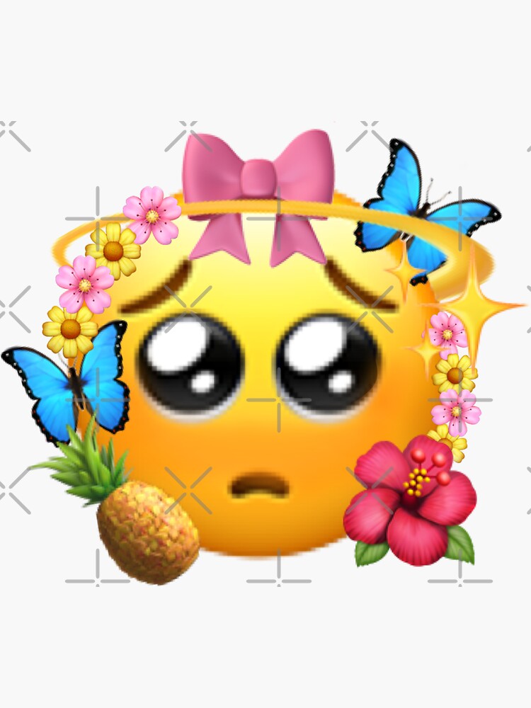 "Cute emoji with flowers and butterflies and a bow" Sticker for Sale by