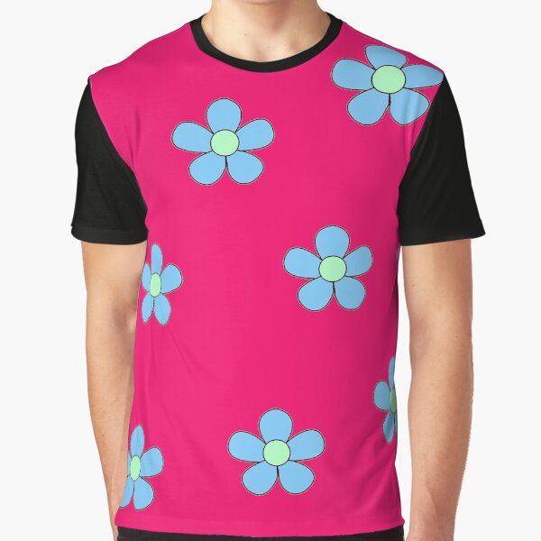 Vista previa del artículo con la obra «Azul y amp; flores verdes sobre un fondo rosa», diseñado y vendido por GillyMc.