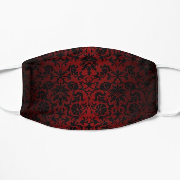 Dark Red and Black Damask Pattern Flat Mask